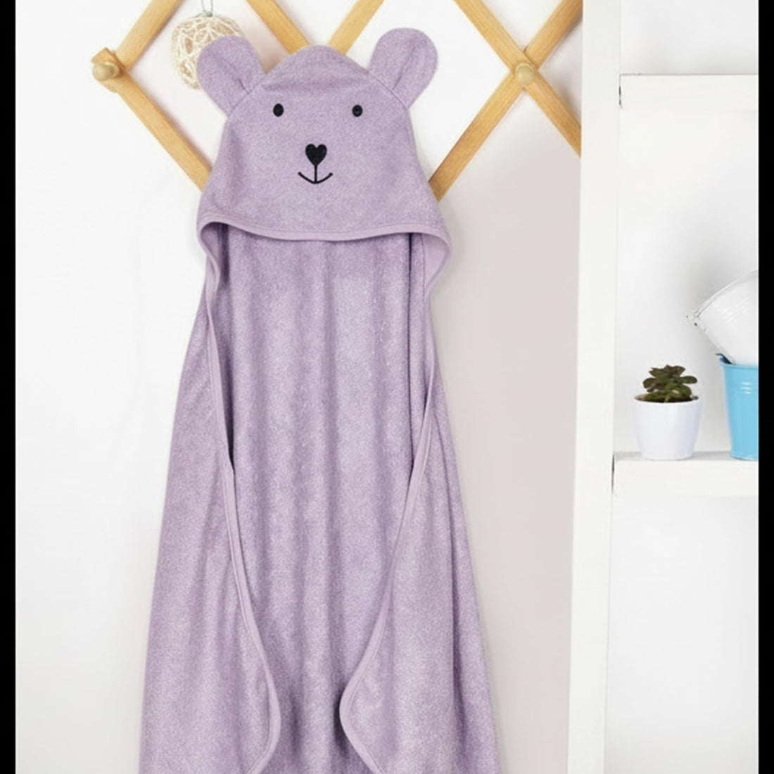 CREEVA Cuddle Baby/Kids Hooded Bath Towel in Lilac – Soft Bamboo Cotton with Cute Cartoon Face & 3D Ears 100% Cotton, Super Absorbent Bath Wrap for Newborns & Toddlers | (0-3Years)
