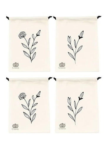 CREEVA Reusable & Washable Floral Print Cotton Fabric Drawstring Travel Pouch/Bag