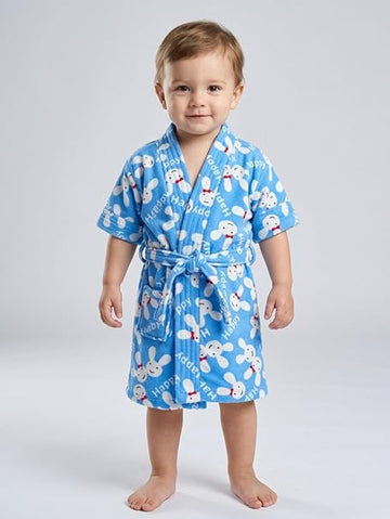 Melodious Kids Blue Bunny Printed Baby Bathrobe with Front Pocket – Soft, Cozy & Cute Robe