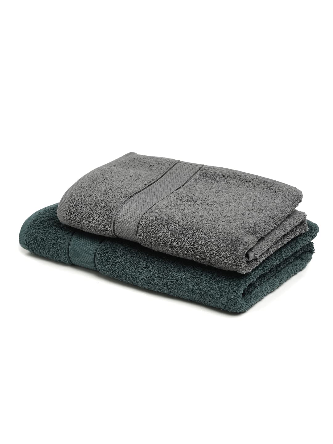 CREEVA 100% Terry Cotton Set of 2 Couple Bath Towel | 1 Large 75X150 Cm and 1 Medium 120X60 Cm | Ultra Soft, Highly Absorbent and Quick Dry Towels for Men & Women Daily Use Bath Set of 2 - Dark Green & Grey