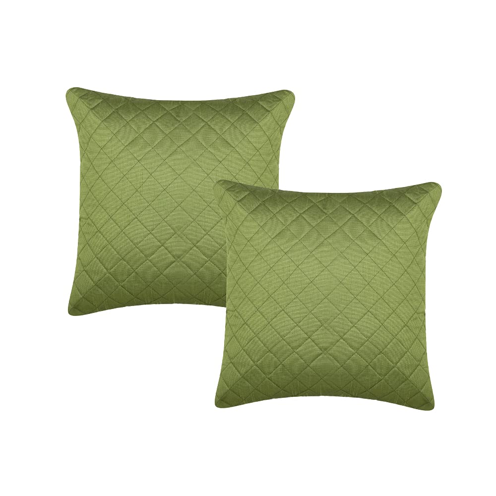 CREEVA Silk Fabric Quilted Sofa Cushion Cover for Bedroom, Living Room, Office 16 x 16 Inch or 40 x 40 cm, (Pack of 5) (Mehandi)