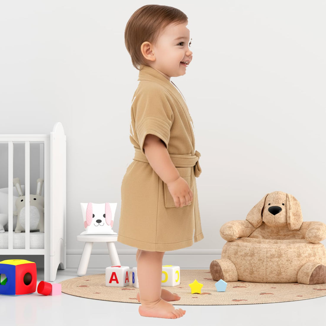 CREEVA Melodious Baby Bathrobe with Front Pocket – Soft, Cozy & Cute Camel Robe for Infants