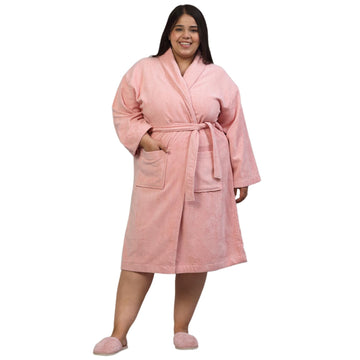 CREEVA Plus Size Luxury Pure Cotton Bathrobe for Men & Women | Comfortable & Soft Velour Feel | Shawl Collar | Bridal Rose