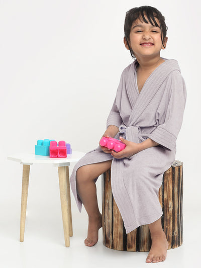 Creeva Melodious Kids Hooded Bathrobe Unisex with Front Pocket & Adjustable Belt (Grey)