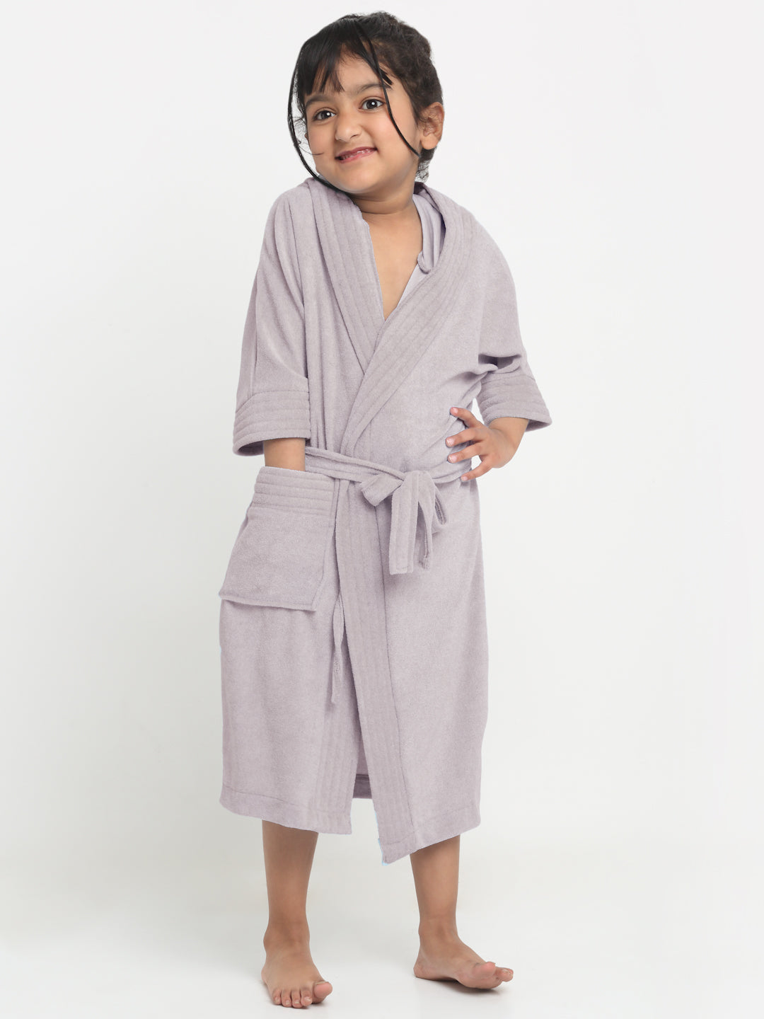 Creeva Melodious Kids Hooded Bathrobe Unisex with Front Pocket & Adjustable Belt (Grey)