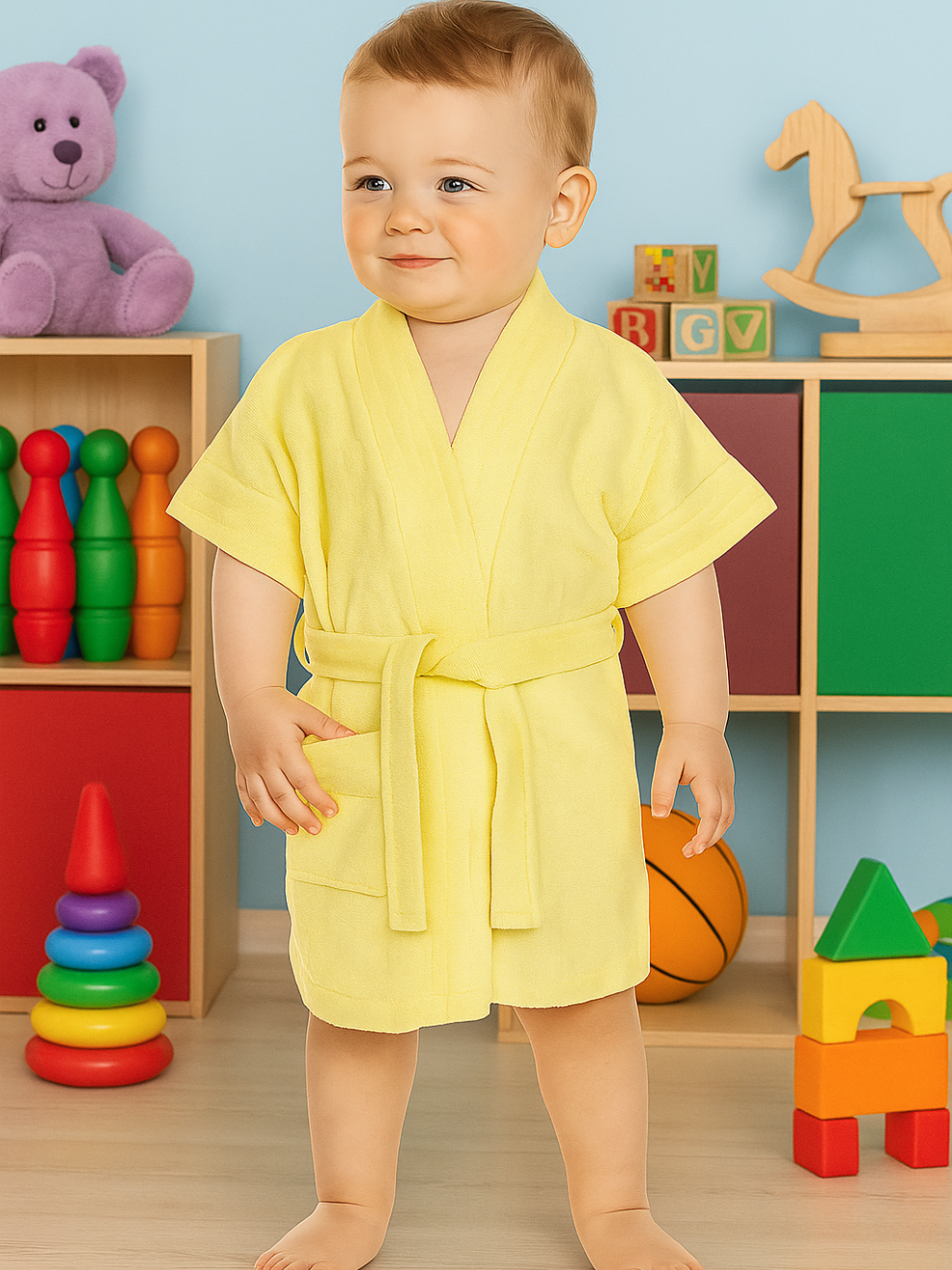 Melodious Baby Bathrobe with Front Pocket – Soft, Cozy & Cute Lemon Robe for Infants