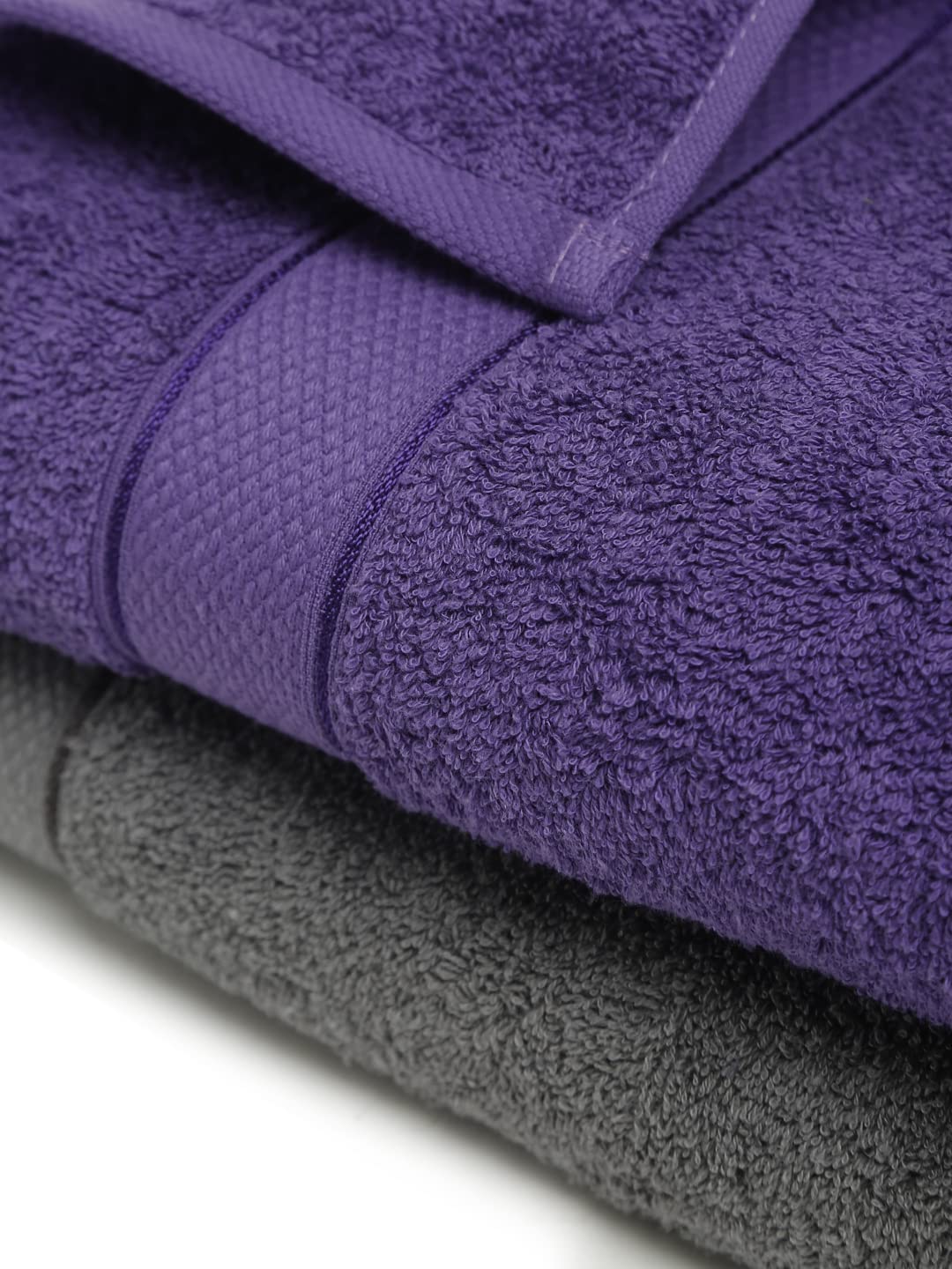 CREEVA 100% Terry Cotton Set of 2 Couple Bath Towel | 1 Large 75X150 Cm and 1 Medium 120X60 Cm | Ultra Soft, Highly Absorbent and Quick Dry Towels for Men & Women Daily Use Bath Set of 2 - Grey & Violet