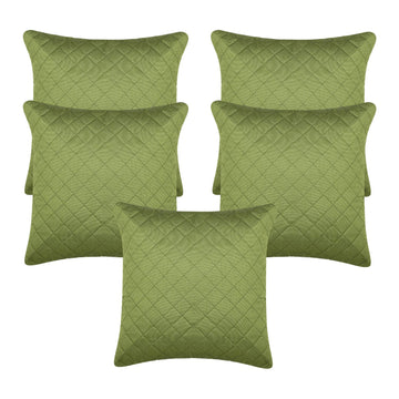 CREEVA Silk Fabric Quilted Sofa Cushion Cover for Bedroom, Living Room, Office 16 x 16 Inch or 40 x 40 cm, (Pack of 5) (Mehandi)
