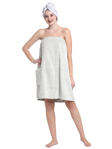 CREEVA Luxury 100% Cotton Women's Bath Wrap Towel, 380 GSM, High Absorbent, Soft Velour and Quick-Dry, Adjustable One Size Body Wrap - Silver