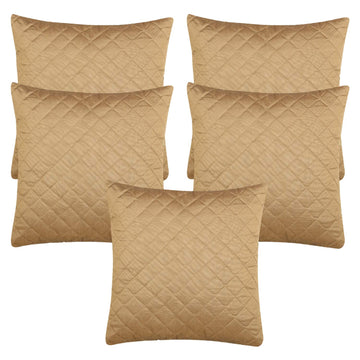 CREEVA Silk Fabric Quilted Sofa Cushion Cover for Bedroom, Living Room, Office 16 x 16 Inch or 40 x 40 cm, (Pack of 5) (Gold)