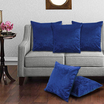 CREEVA Velvet Fabric Plain Sofa Cushion Cover for Bedroom, Living Room, Office 16 x 16 Inch or 40 x 40 cm, (Pack of 5) (Royal Blue)