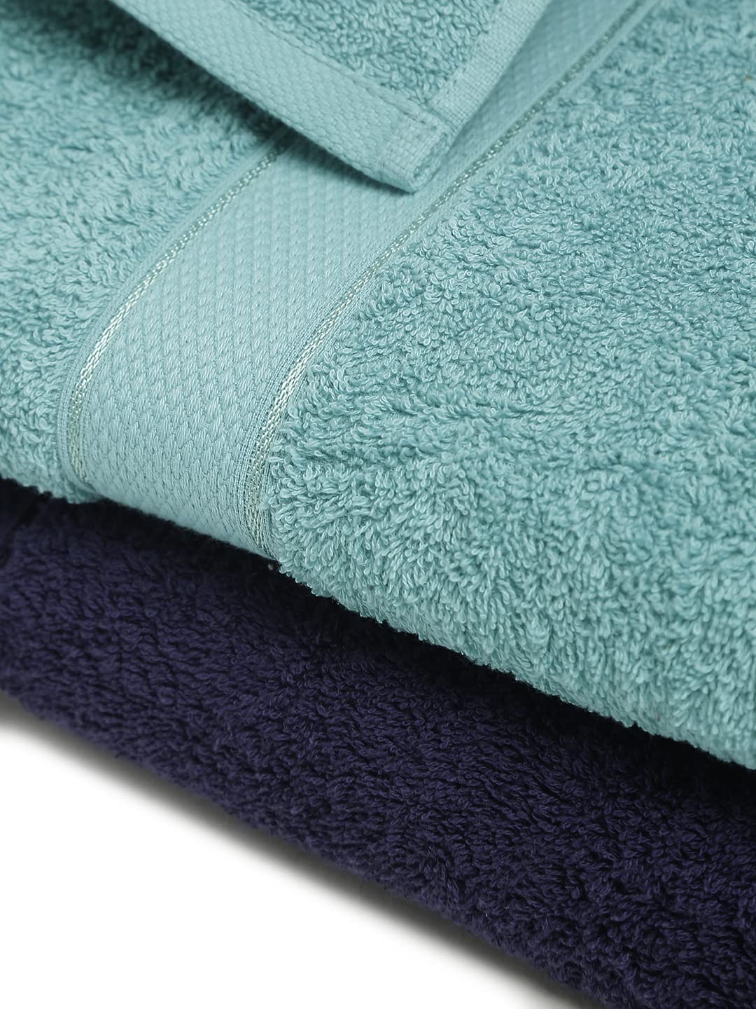 CREEVA 100% Terry Cotton Set of 2 Couple Bath Towel | 1 Large 75X150 Cm and 1 Medium 120X60 Cm | Ultra Soft, Highly Absorbent and Quick Dry Towels for Men & Women Daily Use Bath Set of 2 - Navy & Sea Green
