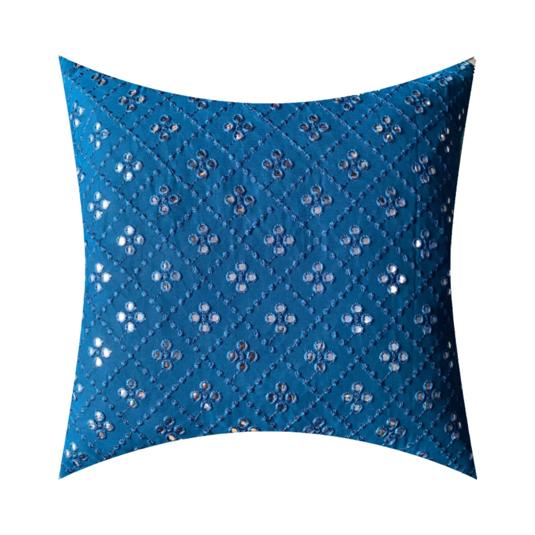 CREEVA Silk Fabric Mirror Design Sofa Cushion Cover for Bedroom, Living Room, Office 16 x 16 Inch or 40 x 40 cm, (Pack of 5) (Blue)