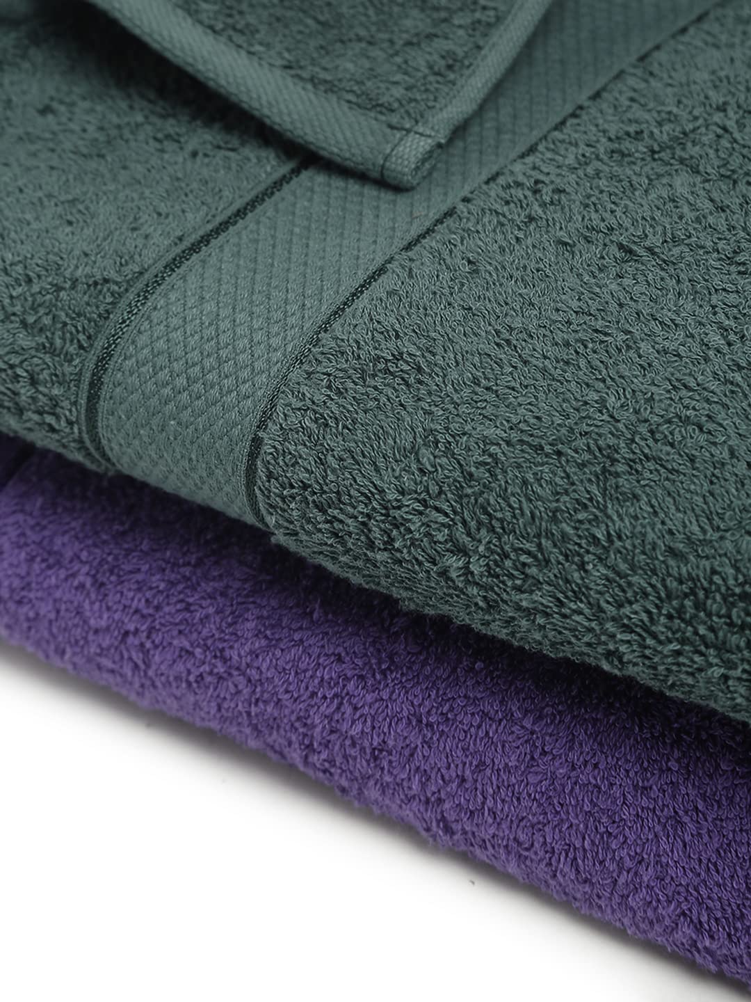 CREEVA 100% Terry Cotton Set of 2 Couple Bath Towel | 1 Large 75X150 Cm and 1 Medium 120X60 Cm | Ultra Soft, Highly Absorbent and Quick Dry Towels for Men & Women Daily Use Bath Set of 2 - Violet & Dark Green