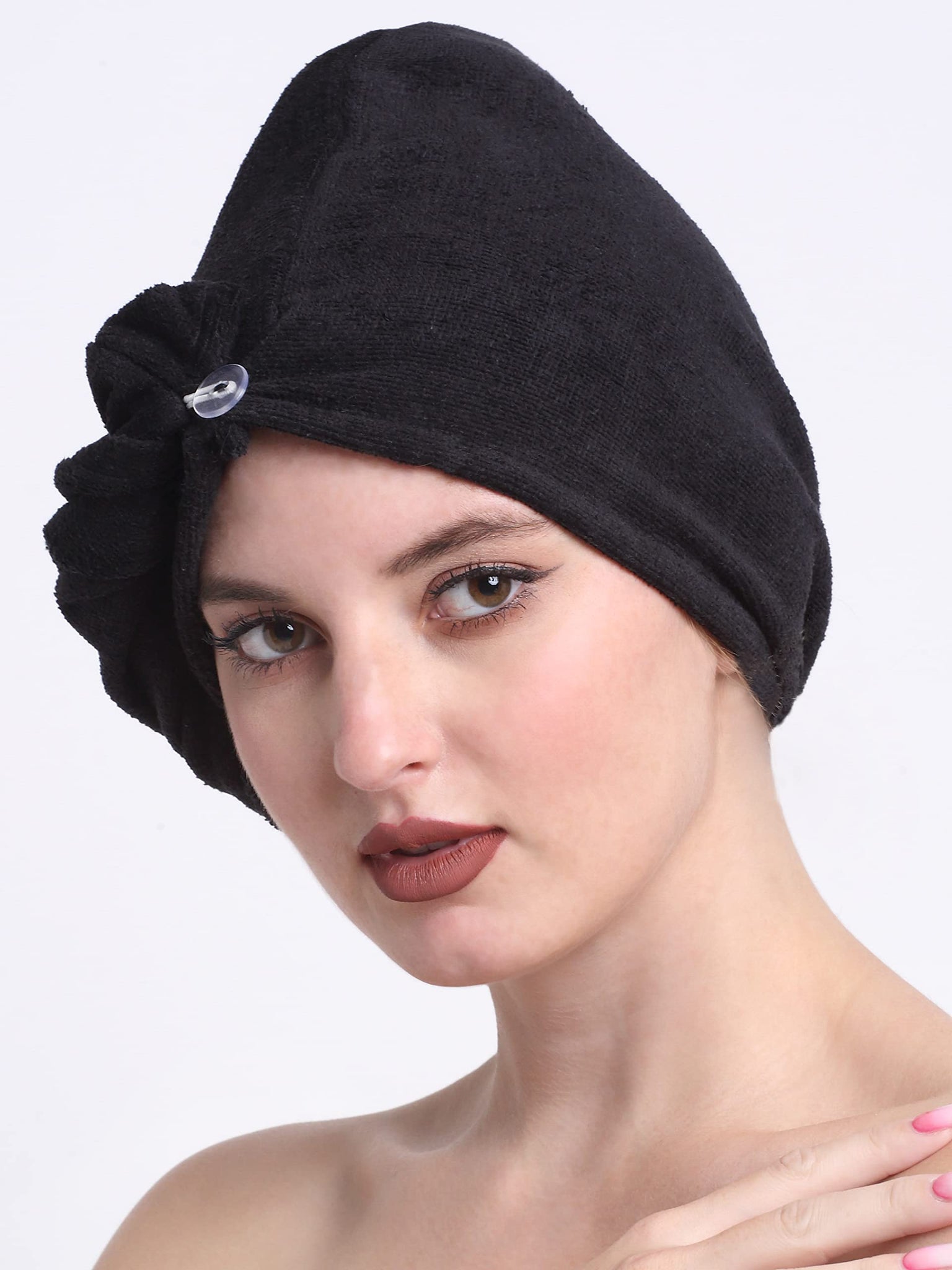 Quick-Dry Cotton Hair Towel Wrap | Pack of 2 - Black