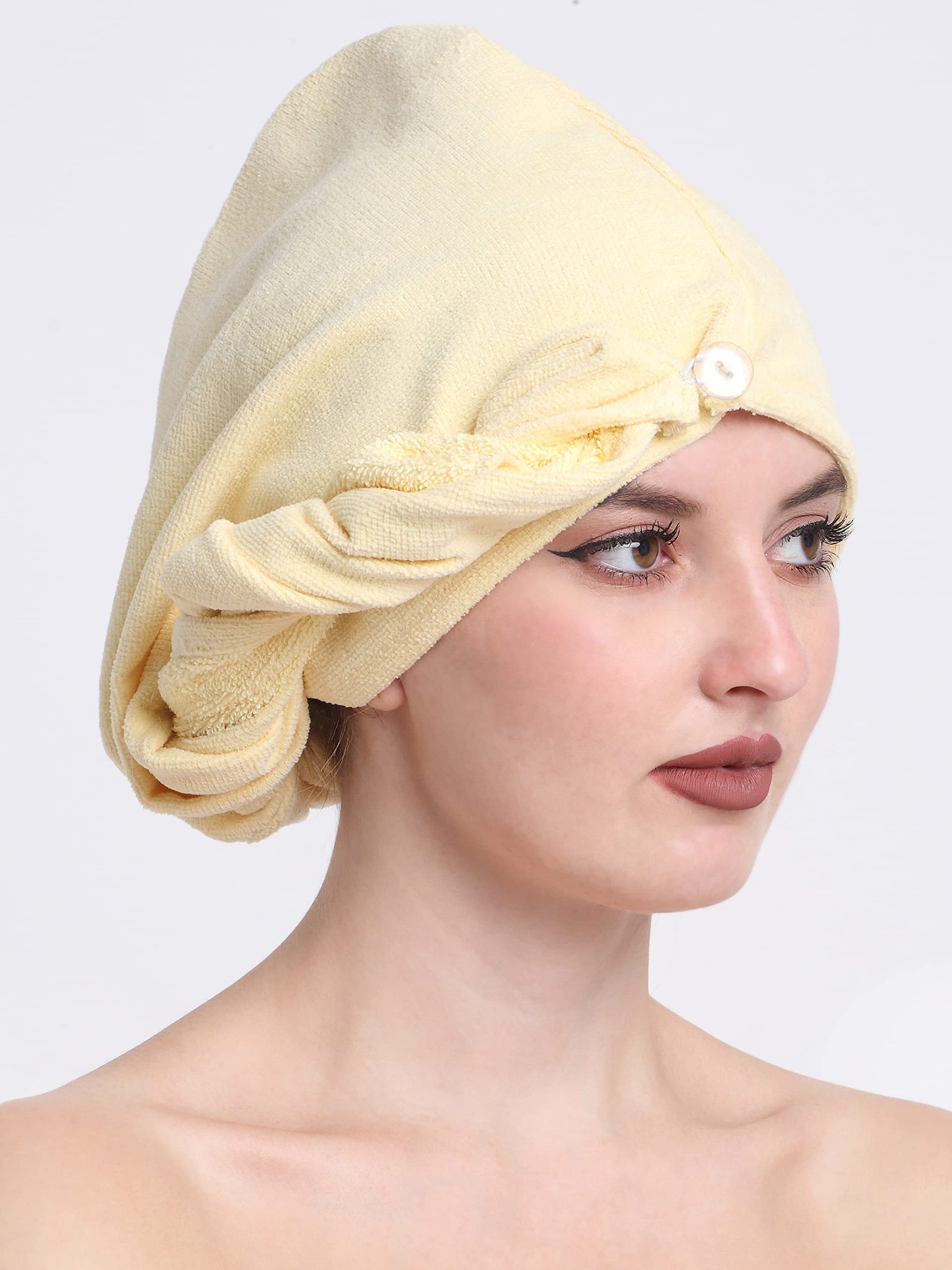 Quick-Dry Cotton Hair Towel Wrap | Pack of 2 - Lemon Yellow