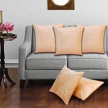 CREEVA Velvet Fabric Plain Sofa Cushion Cover for Bedroom, Living Room, Office 16 x 16 Inch or 40 x 40 cm, (Pack of 5) (Gold)