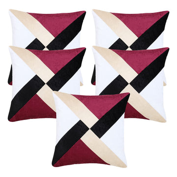 CREEVA Set of 5 Velvet Stripe Cushion Covers | Purple | 16 x 16 INCH or 40 x 40 CM