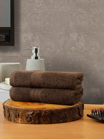 CREEVA Classic Cotton Hand Towel Set of 2 | Sumptuous 545 GSM | 60 x 40 cm - Warm Brown