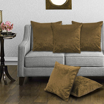 CREEVA Velvet Fabric Plain Sofa Cushion Cover for Bedroom, Living Room, Office 16 x 16 Inch or 40 x 40 cm, (Pack of 5) (Olive)