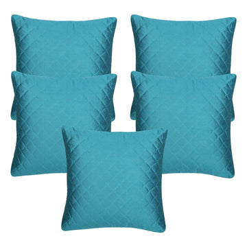 CREEVA Silk Fabric Quilted Sofa Cushion Cover for Bedroom, Living Room, Office 16 x 16 Inch or 40 x 40 cm, (Pack of 5) (Teal)