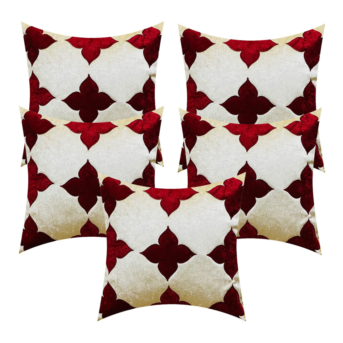 CREEVA Set of 5 Velvet Cushion Covers | Star Design Cream | 16 x 16 INCH or 40 x 40 CM
