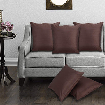 CREEVA Silk Fabric Plain Sofa Cushion Cover for Bedroom, Living Room, Office 16 x 16 Inch or 40 x 40 cm, (Pack of 5) (Brown)