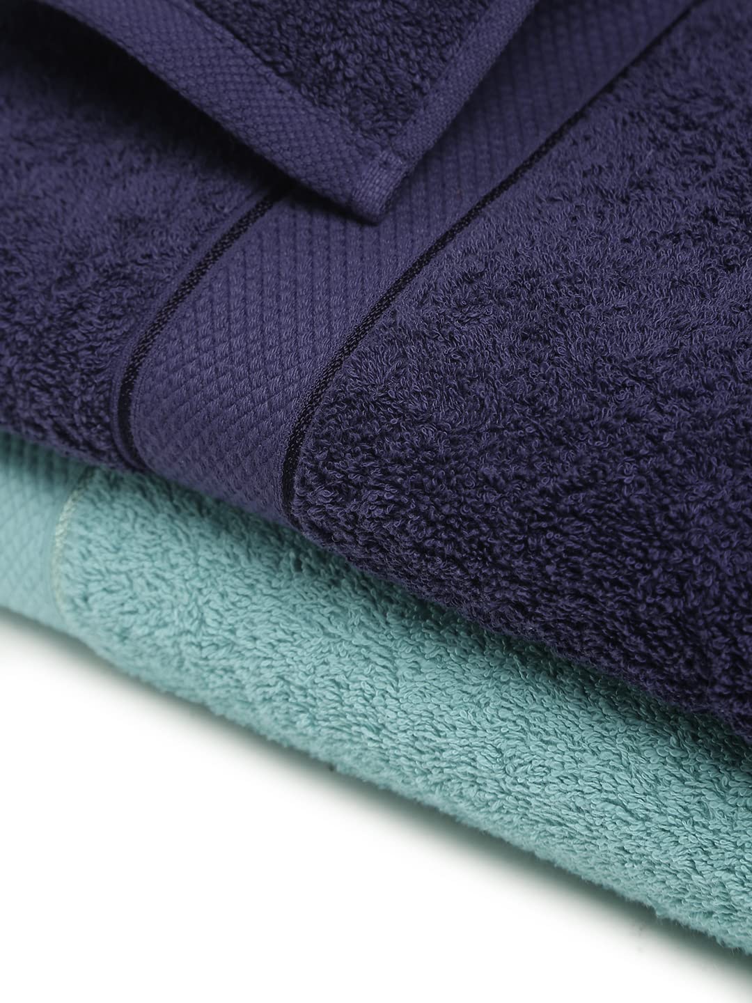 CREEVA 100% Terry Cotton Set of 2 Couple Bath Towel | 1 Large 75X150 Cm and 1 Medium 120X60 Cm | Ultra Soft, Highly Absorbent and Quick Dry Towels for Men & Women Daily Use Bath Set of 2 - Sea Green & Navy