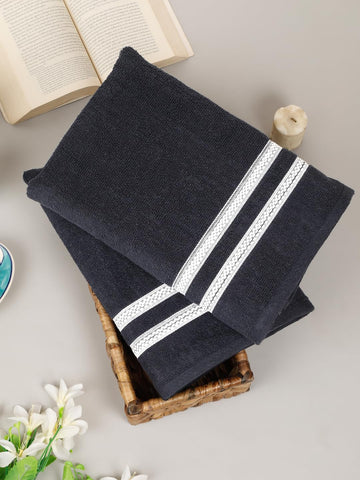 CREEVA Comfort Living Cotton Bath Towel Set of 2, 410 GSM, 70x140 cm - Midnight Blue Set
