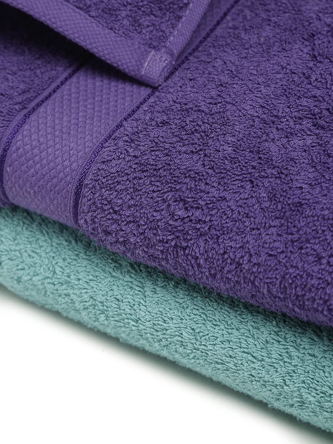 CREEVA 100% Terry Cotton Set of 2 Couple Bath Towel | 1 Large 75X150 Cm and 1 Medium 120X60 Cm | Ultra Soft, Highly Absorbent and Quick Dry Towels for Men & Women Daily Use Bath Set of 2 - Sea Green & Violet