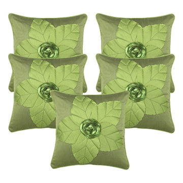 CREEVA Set of 5 Silk Cushion Covers | Super Patta Mehandi | 16 x 16 INCH or 40 x 40 CM