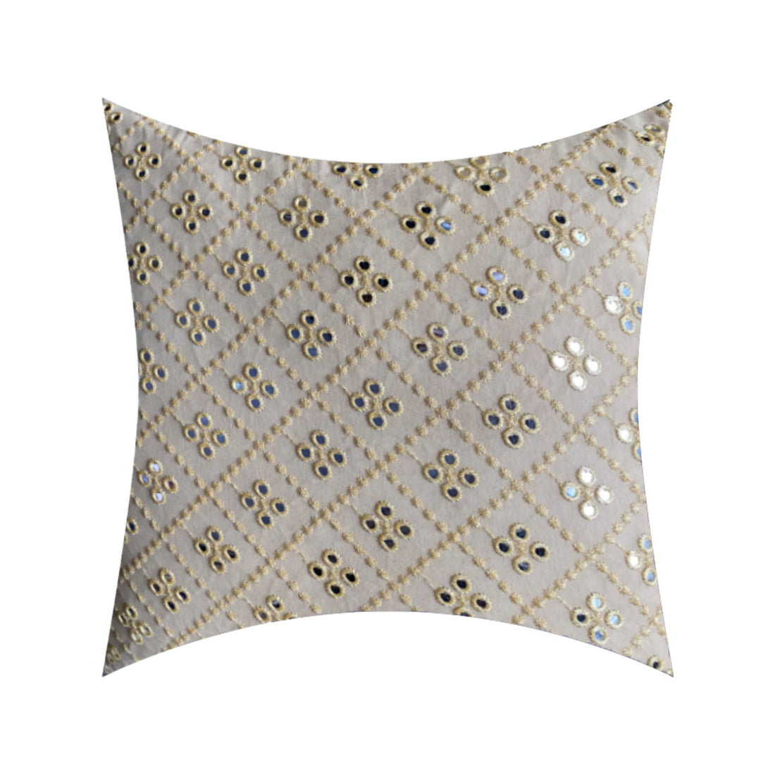 CREEVA Silk Fabric Mirror Design Sofa Cushion Cover for Bedroom, Living Room, Office 16 x 16 Inch or 40 x 40 cm, (Pack of 5) (Cream)