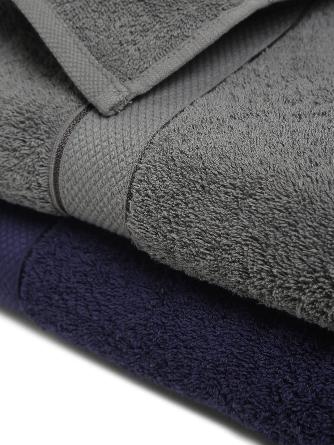 CREEVA 100% Terry Cotton Set of 2 Couple Bath Towel | 1 Large 75X150 Cm and 1 Medium 120X60 Cm | Ultra Soft, Highly Absorbent and Quick Dry Towels for Men & Women Daily Use Bath Set of 2 - Navy & Grey