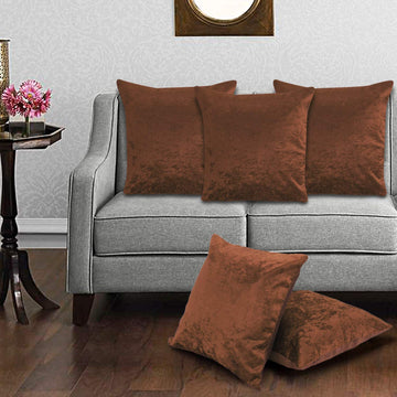 CREEVA Velvet Fabric Plain Sofa Cushion Cover for Bedroom, Living Room, Office 16 x 16 Inch or 40 x 40 cm, (Pack of 5) (Rust)