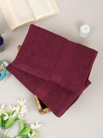 CREEVA Classic Cotton Bath Towel Set of 2, 545 GSM, 70x145 cm - Rich Wine Set