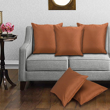 CREEVA Silk Fabric Plain Sofa Cushion Cover for Bedroom, Living Room, Office 16 x 16 Inch or 40 x 40 cm, (Pack of 5) (Rust)