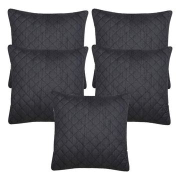 CREEVA Silk Fabric Quilted Sofa Cushion Cover for Bedroom, Living Room, Office 16 x 16 Inch or 40 x 40 cm, (Pack of 5) (Black)