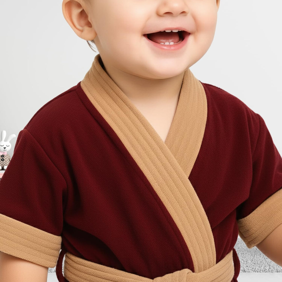 CREEVA Melodious Baby Bathrobe with Front Pocket – Soft, Cozy & Cute Wine & Camel Robe for Infants