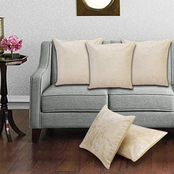 CREEVA Velvet Fabric Plain Sofa Cushion Cover for Bedroom, Living Room, Office 16 x 16 Inch or 40 x 40 cm, (Pack of 5) (Off White)