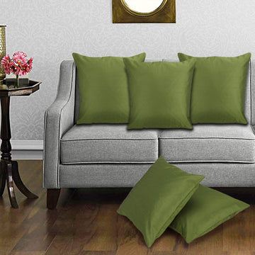 CREEVA Silk Fabric Plain Sofa Cushion Cover for Bedroom, Living Room, Office 16 x 16 Inch or 40 x 40 cm, (Pack of 5) (Mehandi)