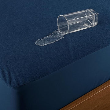 Waterproof Terry Mattress Protector with Elastic Skirting - Navy Blue