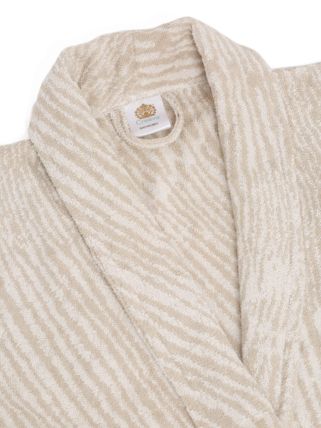 CREEVA Luxury 100% Cotton Shawl Collar Bathrobe, Dressing Gown, Super Soft, Absorbent-Perfect for Gym, Shower, Spa, Hotel Robe, Vacation (Cream & Rust, Large)