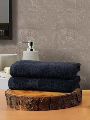 CREEVA Classic Cotton Hand Towel Set of 2 | Luxurious 545 GSM | 60 x 40 cm - Deep Navy
