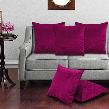 CREEVA Velvet Fabric Plain Sofa Cushion Cover for Bedroom, Living Room, Office 16 x 16 Inch or 40 x 40 cm, (Pack of 5) (Purple)