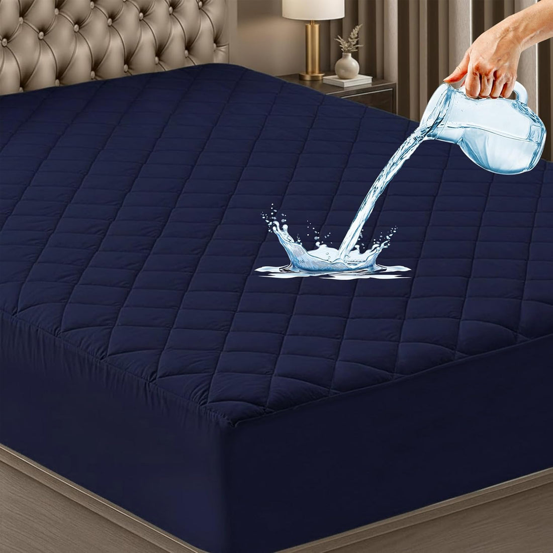 Creeva Purenest Waterproof Cotton Feel Quilted Mattress Protector - Navy Blue