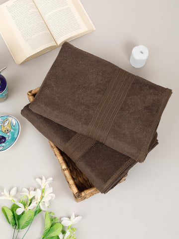 CREEVA Classic Cotton Bath Towel Set of 2, 545 GSM, 70x145 cm - Elegant Brown Duo