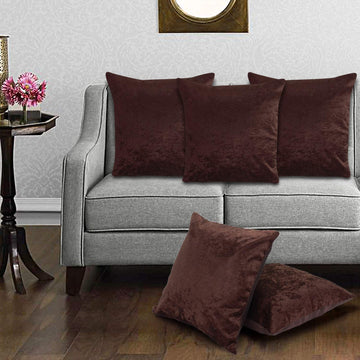 CREEVA Velvet Fabric Plain Sofa Cushion Cover for Bedroom, Living Room, Office 16 x 16 Inch or 40 x 40 cm, (Pack of 5) (Brown)
