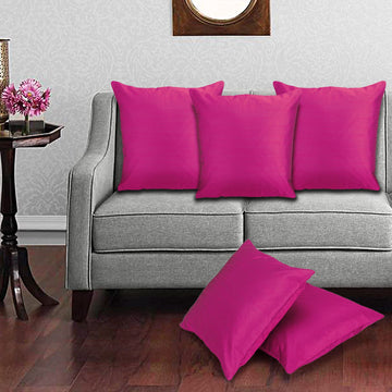 CREEVA Silk Fabric Plain Sofa Cushion Cover for Bedroom, Living Room, Office 16 x 16 Inch or 40 x 40 cm, (Pack of 5) (Fuschia)