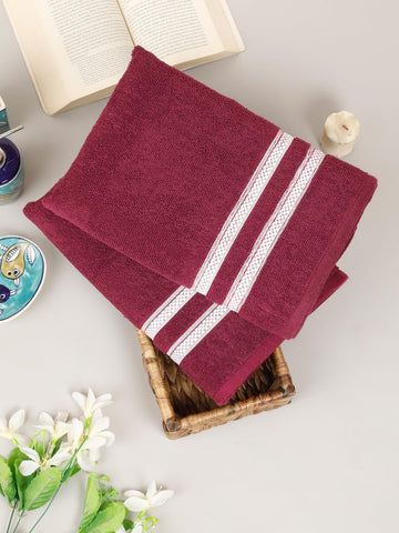 CREEVA Comfort Living Cotton Bath Towel Set of 2, 410 GSM, 70x140 cm - Wine Duo