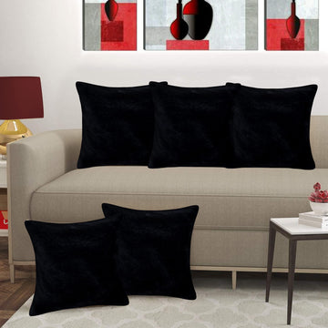 CREEVA Velvet Fabric Plain Sofa Cushion Cover for Bedroom, Living Room, Office 16 x 16 Inch or 40 x 40 cm, (Pack of 5) (Black)